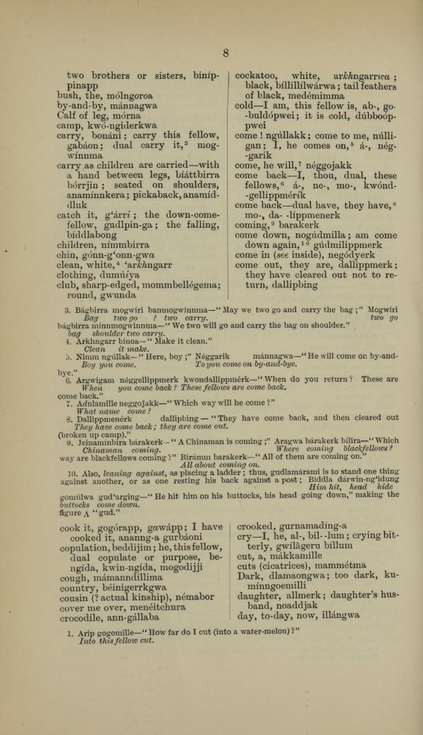 Word list which represents a Larrakia vocabulary.